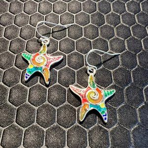 Star Fish Earrings Multicolored 18K White Gold Plated